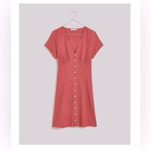 Madewell Shirred Button-Front Cap Sleeve Mini Dress